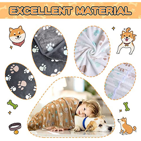 Upgraded Dog Blankets for Large Dogs, 3 Pack Dog Cat Flannel Blankets Washable, Soft Pet Mat Throw Cover for Kennel Crate Bed, Cute Paw Pattern, Dog Blanket, Pet Blanket 41" x 31"