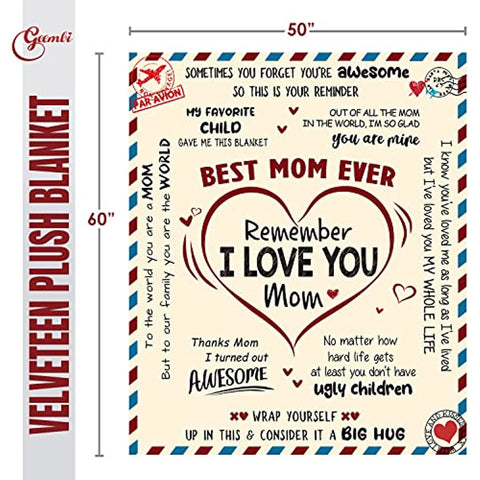 Mothers Day, Birthday Gifts for Mom from Daughter Son - Best Mom Ever Gifts, Unique Gifts for Mom to Be, Pregnant, New Mom Gifts for Women After Birth - I Love You Mom Throw Blanket 50x60