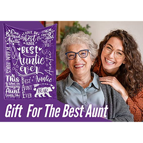Aunt Gifts from Niece, Nephew, Best Auntie Ever Gifts Blanket for Aunt, Birthday Gifts Flannel Blankets for Women- 50"x 65"- Purple