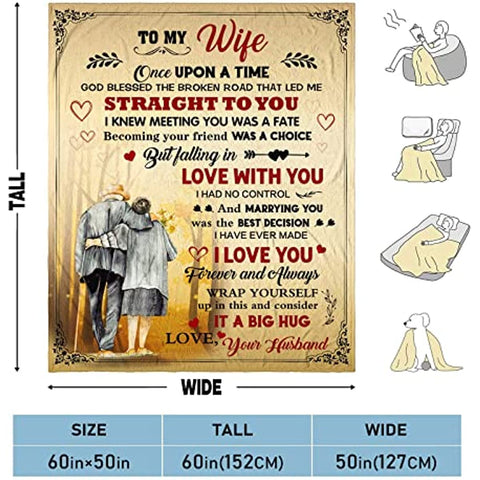 Wedding Anniversary Romantic Gift for Her Blanket, Mothers Day Birthday Gifts for Wife, Wife Gifts from Husband, Best Wife Birthday Gift Ideas, to My Wife Flannel Throw Blanket 60 x 50 inch