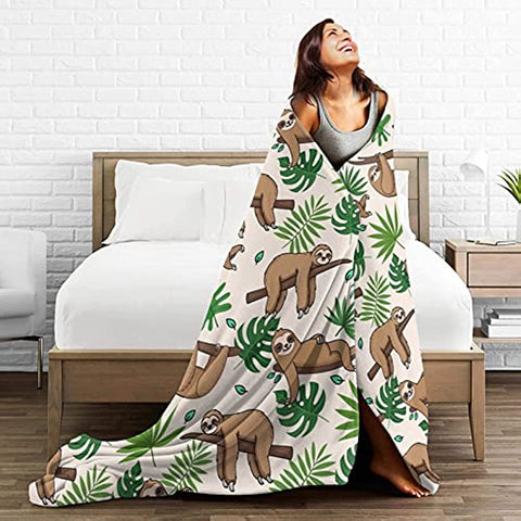 Cute Sloth Throw Blanket Flannel Fleece Bed Blanket Cozy Air Conditioning Blanket Plush Blanket for Bedroom Living Sofa Car 50"x40"