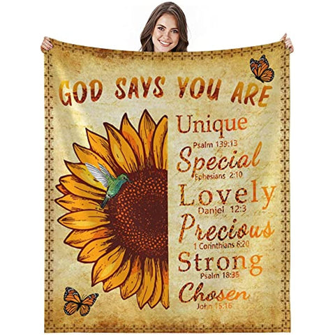 Sunflower Blanket,Sunflower Gifts for Mom Wife, Get Well Soon Gift for Women or Men,Inspirational Throw Blanket with Healing Thoughts,Soft Fleece Christian Blankets,50x60 inch