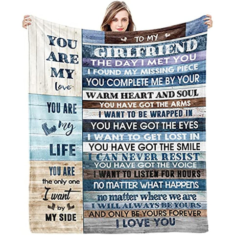 To My Girlfriend Blanket Girlfriend Gifts I Love You Blessing Sweet Sayings Quote Throw Blankets Birthday Gifts for Her Anniversary Soft Blankets for Bed Sofa and Couch 60x50 inch