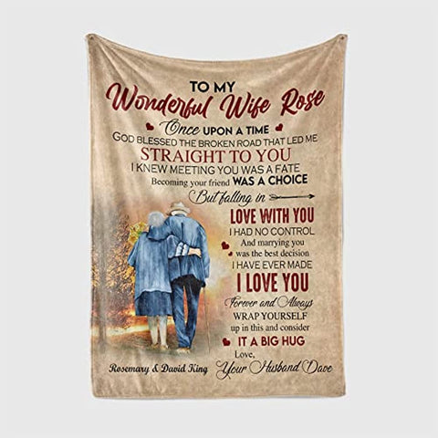 To My Wonderful Wife from Husband I Knew Meeting You was A Fate Fleece Sherpa Blanket Custom Name Old Couple in The Sunset Print Throw Blanket Custom Romantic Gifts for Christmas