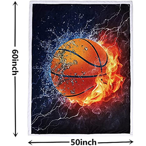 Basketball Blanket Sport Ball Throw Red Flame Teens' Basketball Fans Gifts Blanket Soft Cozy 50"X60" Blanket for Couch Sofa Travel Living Room Bedroom