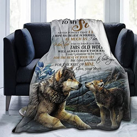 To My Son‘s Gifts from Mom Blanket,Sublimation Fleece Wolf Blanket Throw for Sofa Couch Bed Decor,60''x50'' for Teens Kids and Adults