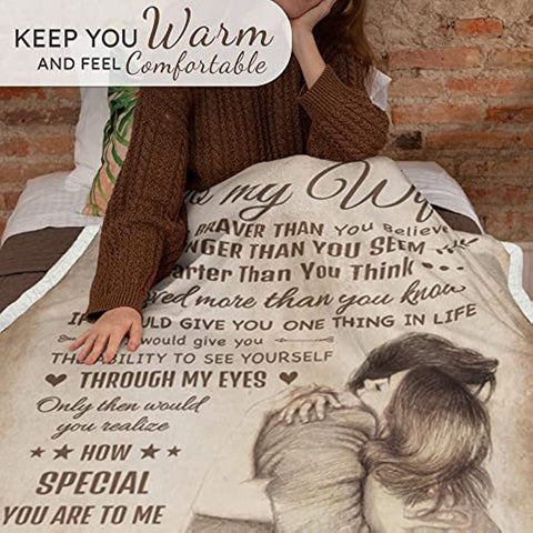 Wife Blanket with Sleep Mask, Socks and Gift Box - to My Wife Blanket from Husband for Christmas, Birthday, Valentines for Wife from Husband - Fleece Blanket, 60" x 50"