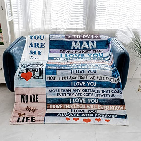 Anniversary Valentines Gifts for Husband Boyfriend Dad, You are My Life Wedding Christmas Blankets Gifts to My Man Fleece Blankets Soft Bedding Sofa