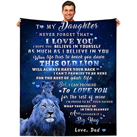 To My Daughter Blanket from Dad, Lion Blanket to My Daughter, Birthday Thanksgiving Gifts for My Daughter Super Soft Cozy Flannel Throw Blanket for Bed Sofa 50 x60 in