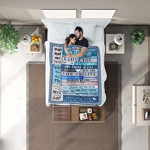 to My Husband Blanket from Wife, Romantic Anniversary Blanket for Husband from Wife, Birthday Gifts for My Husband Valentine's Day Gifts for Him, Warm Fleece Blanket Talking Love to Him, 50x60inch