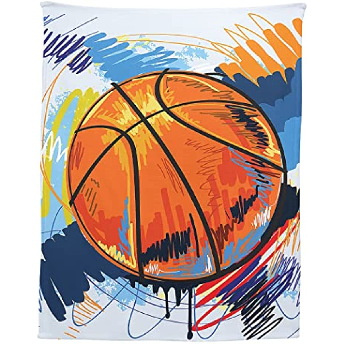 Watercolor Basketball Blanket, Colorful Line Graffiti Modernist Aesthetic Art Throw, Great Gifts for Boys and Girls, 50x60 Inches