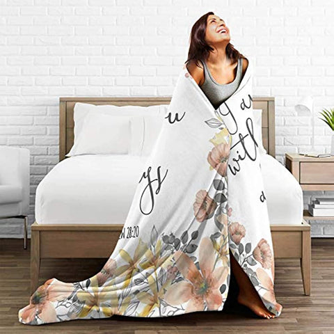 Bible Verse I Am with You Always Fleece Throw Blanket Lightweight Super Soft Flannel Bed Blanket Perfect Home Decor for Couch Chair Sofa Living Room 50"X40" Small