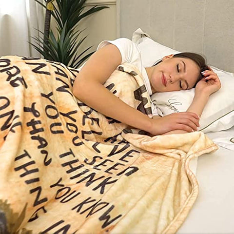 Valentines Day Gifts for Girlfriend Women I Love You Letters Blanket with Card, Birthday Present for Girl Friend Soft Fleece Throw Blanket 50”x 60”