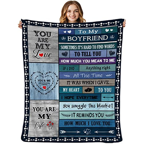 To My Boyfriend Blanket I Love You Gifts for Him Best Birthday Christmas Valentines Day Anniversary Romantic Gifts Super Soft Bedding Sofa Throw Blanket 60 "x50 Boyfriend Gift
