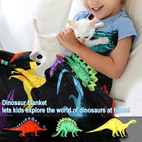 Kids Dinosaur Blanket for Boys Girls Room Decor Personalized Cute Toddler Throw Blanket Chiristmas Dinasour Birthday Year Old Gifts Toys 40x50