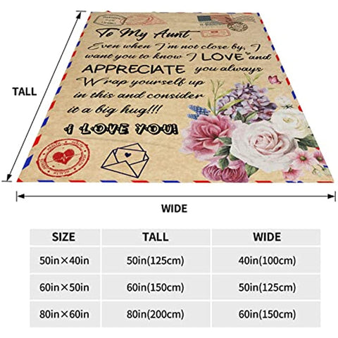 To My Aunt Blanket from Niece Quilt Envelope Throw Blankets Mothers Day Blanket Gifts for Auntie Flannel Blanket Birthday Women's Day Holiday 50"x60"