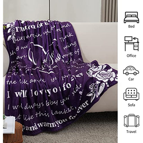 Gifts for Grandma, Birthday Gifts for Grandma, I Love You Grandma Gift Blanket, with Printed Blanket, Unique Grandma Gift from Granddaughter or Grandson, Thanksgiving, Christmas (Purple)