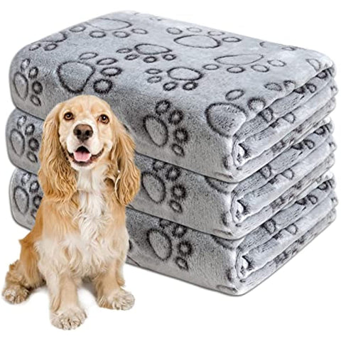 1 Pack 3 Dog Blankets for Medium Dogs, Soft Fleece Dog Blanket Fluffy Pet Blanket Warm Sleep Mat Grey Cute Paw Print Puppy Cat Blanket, Flannel Throw for Washable Dog Bed, Blanket for Dogs, 41"X31"