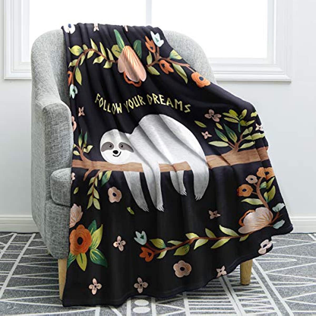 Sloth Print Throw Blanket Smooth and Soft Blanket Kid Baby for Sofa Chair Bed Office Travelling Camping 50"x60"