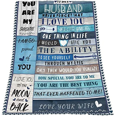 to My Husband Blanket from Wife, Romantic Anniversary Blanket for Husband from Wife, Birthday Gifts for My Husband Valentine's Day Gifts for Him, Warm Fleece Blanket Talking Love to Him, 50x60inch