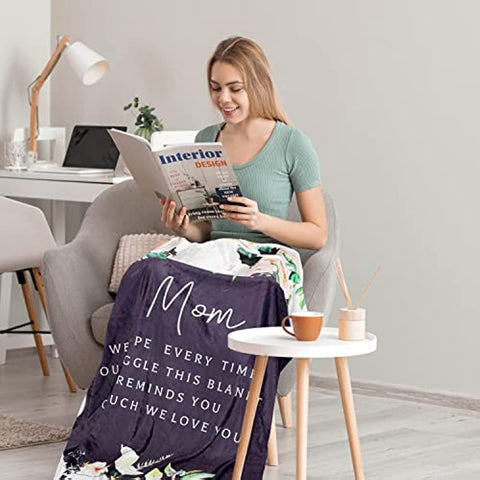 Gifts for Mom, Mother's Day Blanket Gifts for Mom, Mom Birthday Gifts from Daughter or Son, Snuggly Soft Cozy Mothers Day Blanket 60" x 50"