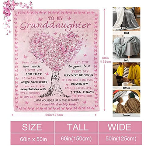 Granddaughter Gifts from Grandma, Granddaughter Gifts Blanket, Gifts for Granddaughter, Birthday Anniversary Graduation Gift for Granddaughter from Grandparents, to My Granddaughter Blanket 50''x60''