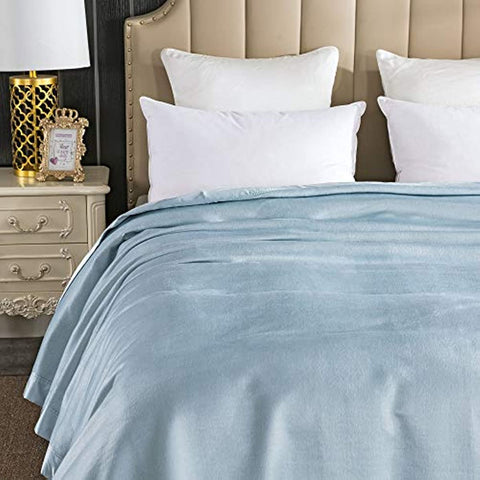 Luxury Mulberry Silk Blanket with Silk Charmeuse Border (Baby Blue, Twin 66" x 88")