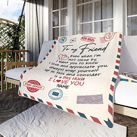 Air Mail Letter to My Friend Throw Blanket, Gift to My Friend Blanket from Best Friend,Customized Name,Custom Blanket for Birthday, Christmas, Thanksgiving, Graduation