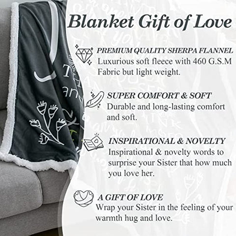 Sister Blanket - Gorgeous Sister Blankets from Sister with Thick Double Layered Sherpa and Fleece Fabric | Cuddly Sisters Gifts from Sister with Heartfelt Message | Grey 50x60