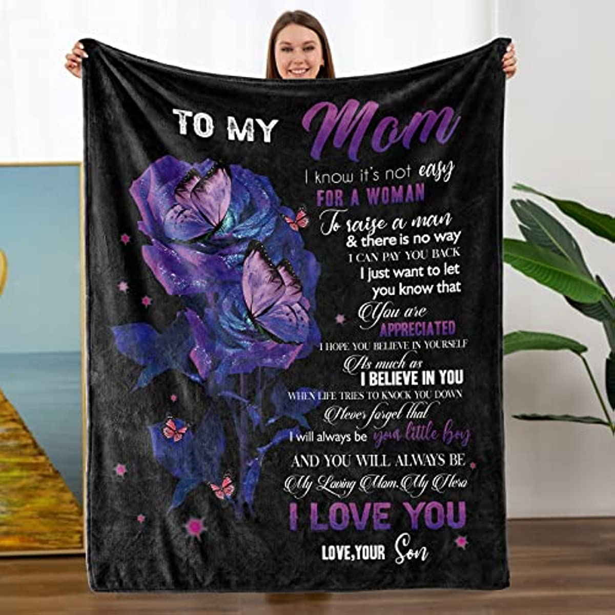 Mothers Day Birthday Gifts from Son, Gifts for Mom from Son, Mom Gifts, Mother's Day Presents Ideas Gifts, Mom Blanket (Size:60"x80")
