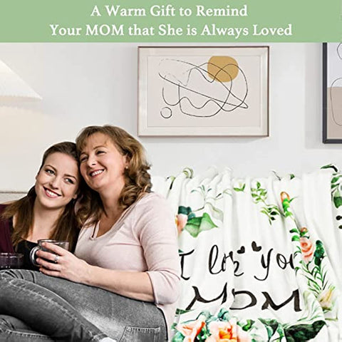 Gifts for Mom, Mom Gifts, Birthday Gifts for Mom, Mom Birthday Gifts, Mothers Day Blanket Gifts for Mom, Mom Gifts from Daughters, I Love You Mom Blanket, Soft Flower Throw Blanket 60"X50", White