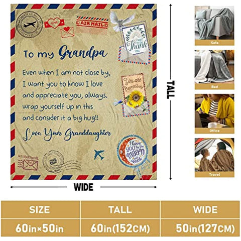Grandpa Gifts from Grandchildren, Fathers Day Birthday Gifts for Grandpa, Best Gift for Grandpa from Granddaughter, Unique Grandfather Gift Ideas Throw Blanket 60 x 50 Inch