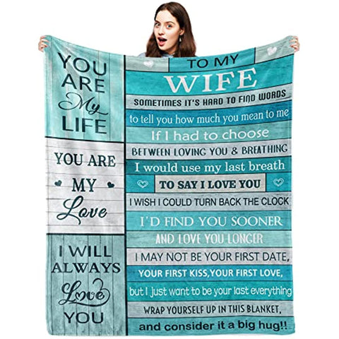 Mother's Day for Wife Gift Blanket 50''x60'', Romantic Gifts for Her, Gifts for Wife from Husband, Wife Birthday Gift Ideas, Wedding Anniversary Great Gifts for Wife