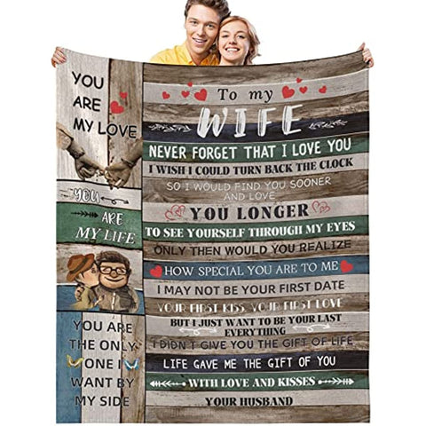 to My Wife Blanket from Husband, Romantic Anniversary Blanket for Wife Throw Blanket, Birthday Gifts for My Wife Valentine's Day Gifts for Her, Warm Fleece Blanket Gifts for Wife, 50x60inch