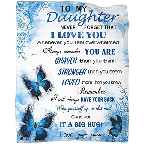 Daughter Gift Blanket - to My Daughter Gifts from Mom, Butterfly Blanket Soft Flannel Throws Blankets Birthday Anniversary Present 60x50 Inch