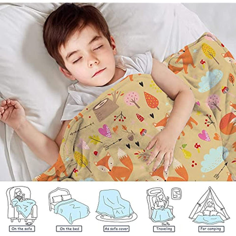 Fox Blanket for Boys Girls, Kid Cute Fox Print Throw Blanket for Couch Bed Sofa Living Room Decor, Soft Cozy Foxes Blanket Ideal Gifts for Baby Toddler Infant Newborn 40 "x 50"