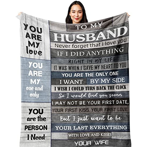 Gift for Him/Husband/Men,Husband Birthday Gift, Fathers Day Anniversary Valentines Gifts for Husband, Husband Gifts from Wife, Romantic Presents I Love You Gifts Blanket 60''x50''