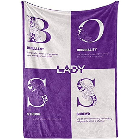 Boss Gifts from Employees, Boss Lady gifts, Bed Flannel Fleece Plush Throw Blankets (50"x 65") Office Gift idea for women in Boss Day, Birthday, Christmas, Appreciation, Retirement, Definition-Purple