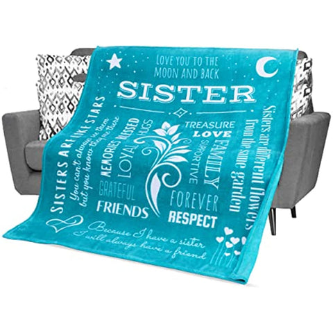 Gifts for Sister Blanket, Mothers Day, Birthday Gift for Sister from Sister, Say Happy Birthday Sister with a Snuggly Soft Sister Throw Blanket 60x50 Inches (Teal, Fleece)