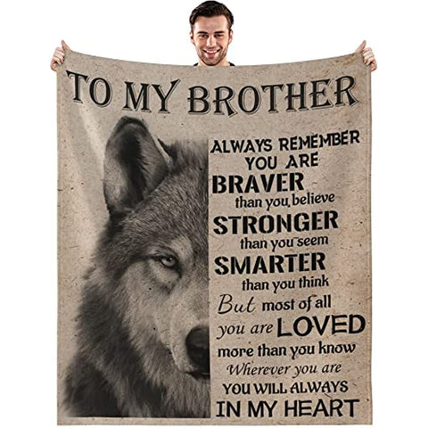 Gifts for Brother Blanket, Brother Gift from Sister - Brother Gifts - Brother Birthday Gift - Birthday Gifts for Men - Soft Flannel Throw Blankets for Bed Sofa Couch Travel Beach (Wolf, 50x60 in)