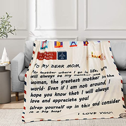 Gifts for Mom, Mothers Day Birthday Gifts for Mom, Blanket to My Mom Gift from Daughter Son, Mother's Day, Mom Letter Blanket 60 x 50 Inches