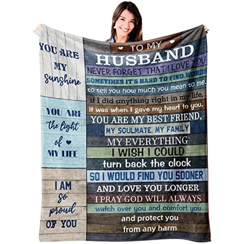 To My Husband Gifts from Wife, Romantic Gifts for Husband Him Men Birthday Anniversary Wedding Valentine's Day Gifts, Ultra Soft Flannel Fleece Throw Blanket Cozy Throws for Bed Sofa 50"x60"