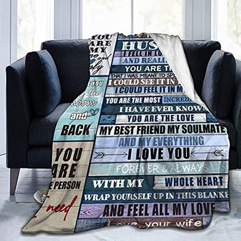 To My Husband Blanket from Wife Throw Letter Blankets for Couch Sofa Bed Warm Flannel Positive Encourage Throws Anniversary Birthday 50X60 Inch