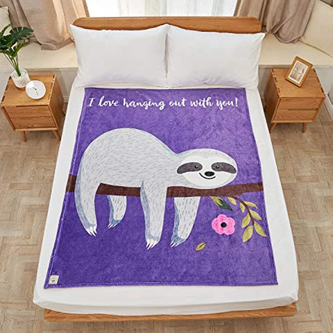 Flannel Fleece Throw Blanket, Super Soft Plush Throw for Couch Bed, Cute Sloth Blankets Gift for Women Kids, 50''x60''