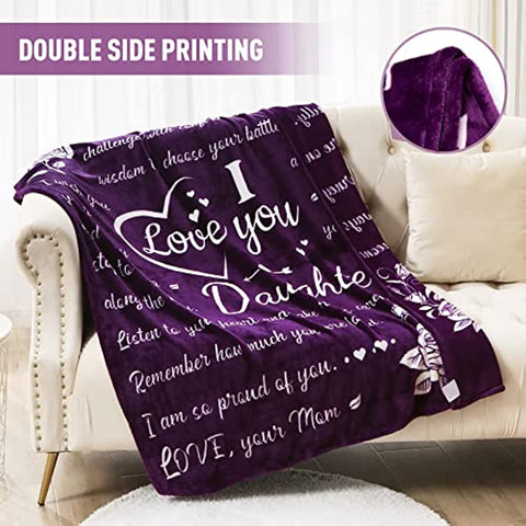 Daughter Blanket from Mom, Daughter Gift Blanket Super Soft Throw for Mothers Day, Birthday, Christmas 50"x60" (Purple)