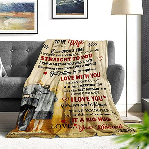Wedding Anniversary Romantic Gift for Her Blanket, Mothers Day Birthday Gifts for Wife, Wife Gifts from Husband, Best Wife Birthday Gift Ideas, to My Wife Flannel Throw Blanket 60 x 50 inch