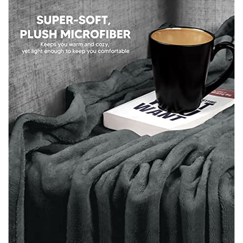 Bedding Fleece Blanket Queen Size Grey 300GSM Luxury Bed Blanket Anti-Static Fuzzy Soft Blanket Microfiber (90x90 Inches)