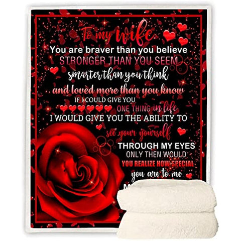 to My Wife Blanket,to My Wife Gifts from Husband Throw Blanket,Valentine Blanket Throw,Valentine Gifts for Women,Red Rose Valentine Day Gifts Blanket for Sofa Couch Decor 50"x 60"