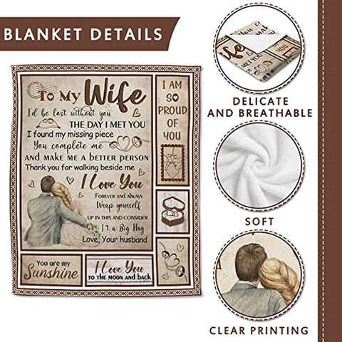 Gifts for Her for Wife, to My Wife Soft Throw Blanket Wife Gifts from Husband for Anniversary, Romantic Gifts - I Love You Gifts(60” x 50”)