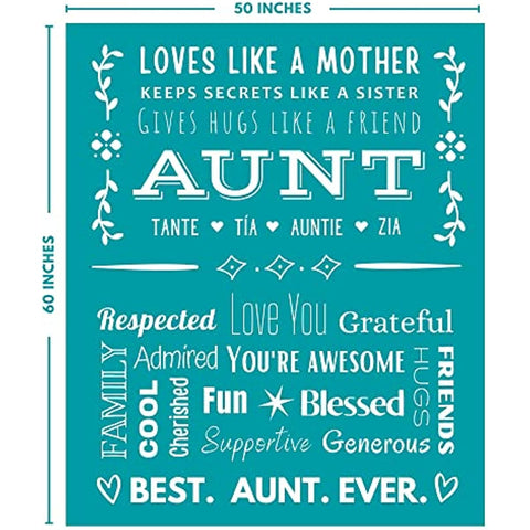 Aunt Mothers Day Gifts, Aunt Blanket from Niece or Nephew, Aunt Birthday Gift, Auntie Gifts, Soft Aunt Throw Blanket for Your Favorite Best Aunt Ever 60x50 Inches (Teal, Fleece)
